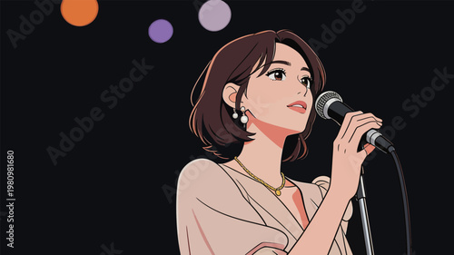 Illustration of a Woman Singing with Microphone