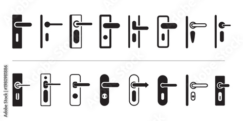 Collection of various door handles and knobs, demonstrating different designs and mechanisms for opening.