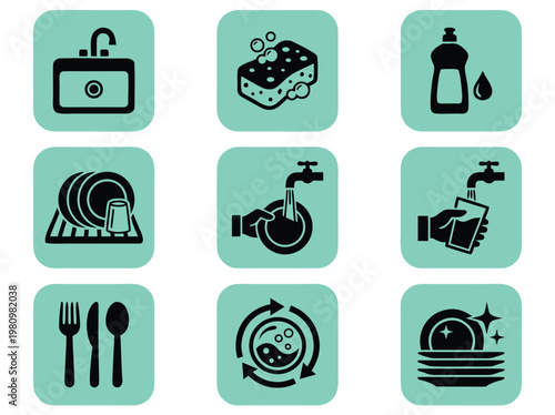 Dishwashing Icons Set.