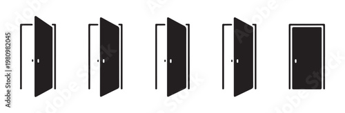 Set of closing door icons showing transition from fully open to shut position for user interface animation.