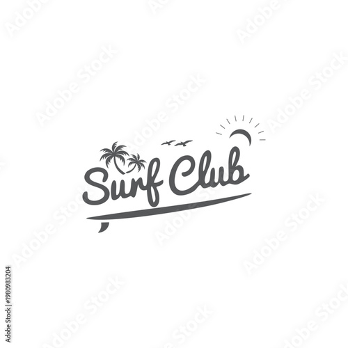 This logo design icon embodies a relaxed and iconic vintage-retro concept, perfect for a beach-themed community identity or clothing brand. Vintage Surfboard Logo Template.