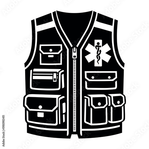 Emergency medical services vest with multiple pockets and a Star of Life symbol, representing paramedics and healthcare