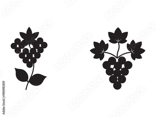Black silhouette of two bunches of blueberries with leaves on white background  blueberries illustration