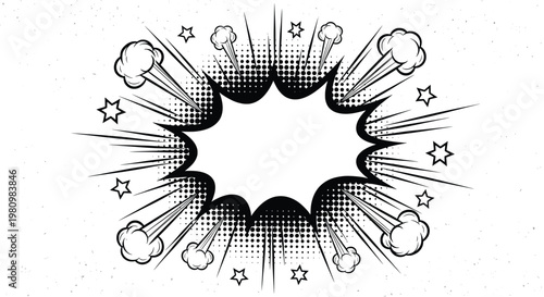 Comic Book Explosion Effect with Smoke Cloud and Radiant Burst Lines