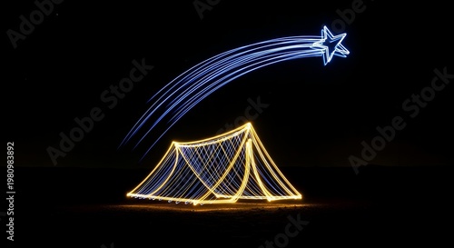 Light painting of a star shooting across a tent at nighttime outdoors