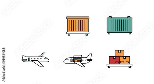Passenger Plane Cargo Line art minimal simple shapes illustration