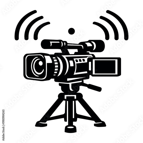 Capturing and sharing live video content through wireless technology, this icon represents online media and streaming