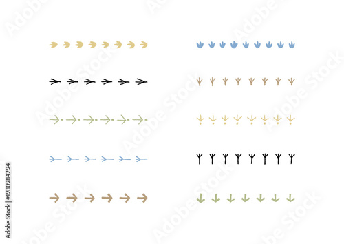 鳥の足跡のおしゃれな手描きラインセット1
