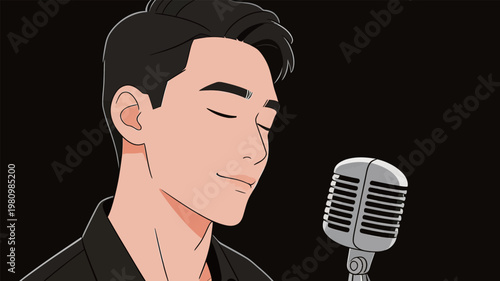 Male Singer Singing with Retro Microphone