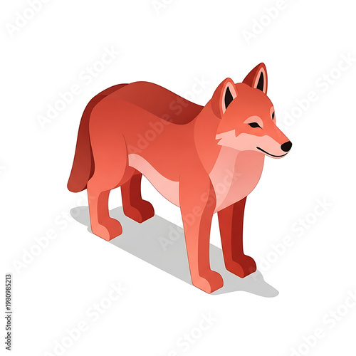 3D isometric red fox standing isolated on transparent background