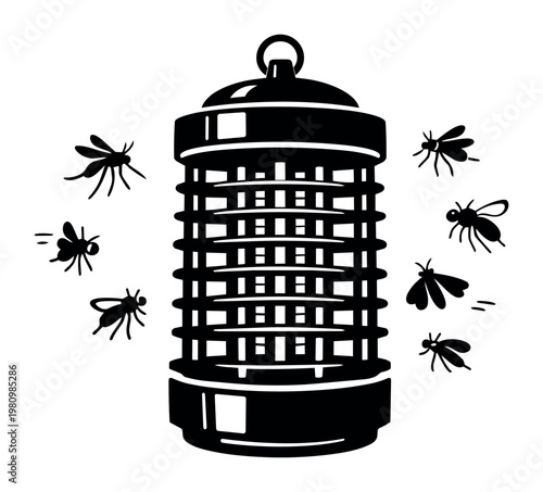 Electric bug zapper lamp attracting mosquitoes, flies, and other flying insects, implementing pest control for outdoor protection