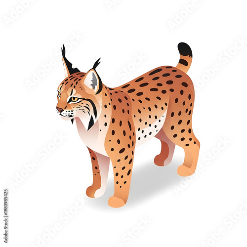 3D isometric vector icon of a detailed lynx standing isolated on transparent background