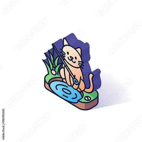 Cute cat and dog riding surfboard on wave isolated on transparent background