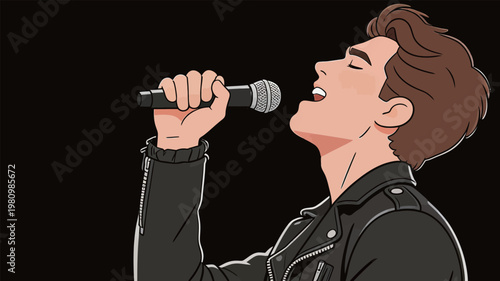 Male Singer Performing with Microphone Illustration