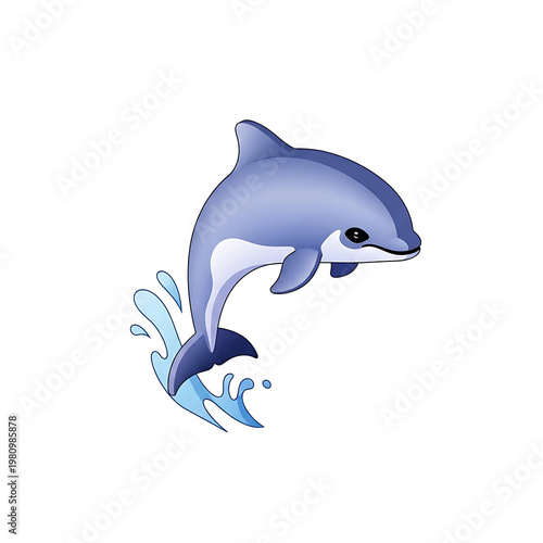 3D cartoon dolphin leaping with water splash isolated on transparent background