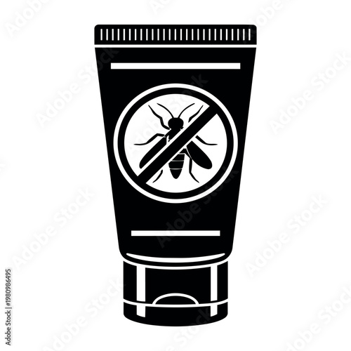 Insect repellent cream tube icon with a prohibited mosquito symbol, illustrating protection against bug bites and skin irritation