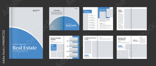 Real Estate Presentation Brochure template design, A clean and modern real estate brochure mockup design, perfect for property marketing, corporate presentations, and real estate agency,