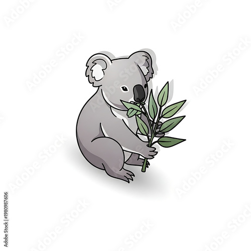 Cute koala holding eucalyptus leaves isolated on transparent background