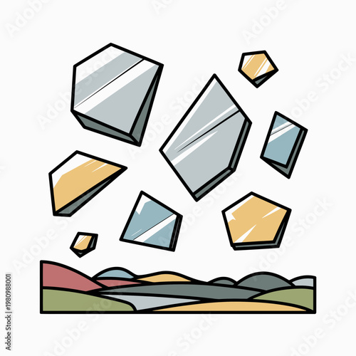 Shattered Glass Pieces Falling on Colorful Ground