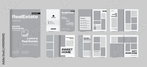 Luxury apartment real estate brochure template Design. Real Estate Magazine, A4 Brochure, showcasing layouts for real estate content and design. 