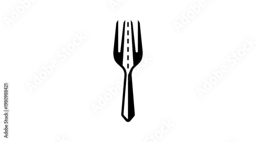 Fork as a Road Sign, Food Industry Concept, Black and White Vector Art