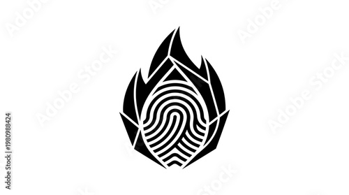 Fiery Fingerprint Glyph Logo - Unique Security and Identity Concept