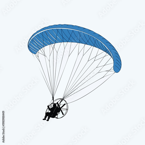 Paragliding Pilot with Blue Wing in Bright Sky