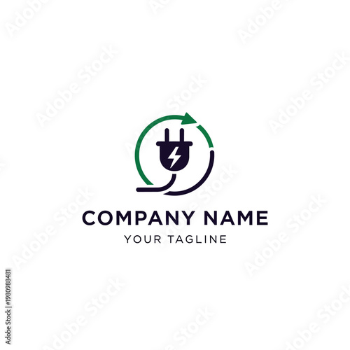 Free Download Electric Plug Logo with Green Arrow Circle. - GFXLoad