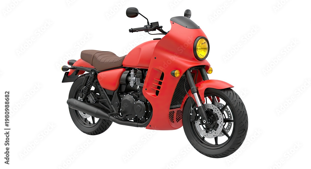Fototapeta premium Red Cafe Racer Motorcycle with Brown Seat