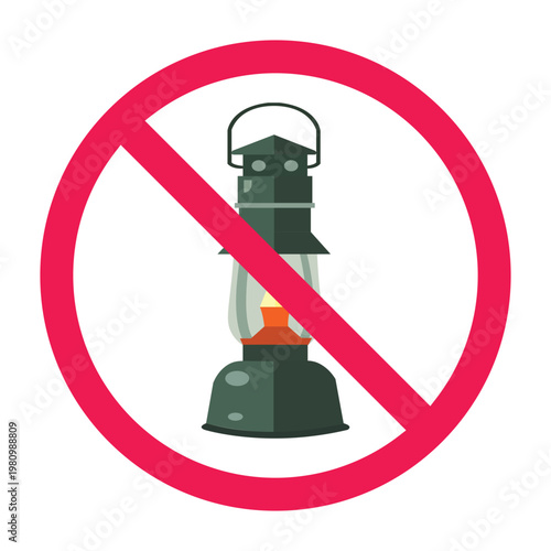 No oil lamp sign, oil lamps prohibited symbol, do not use flame lighting sign, traditional lighting prohibited symbol