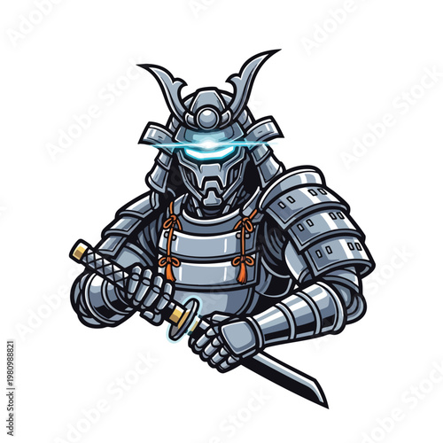 Futuristic Samurai Warrior in Advanced Armor with Sword