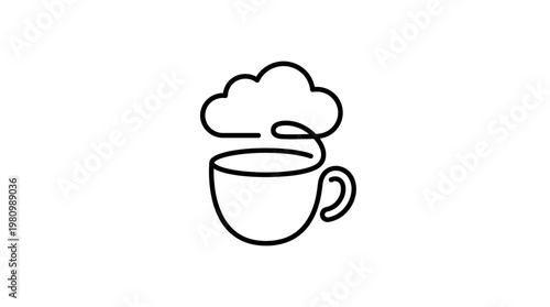 Coffee Cup with Steam Cloud Line Art Icon, Minimalist Food  Beverage Concept