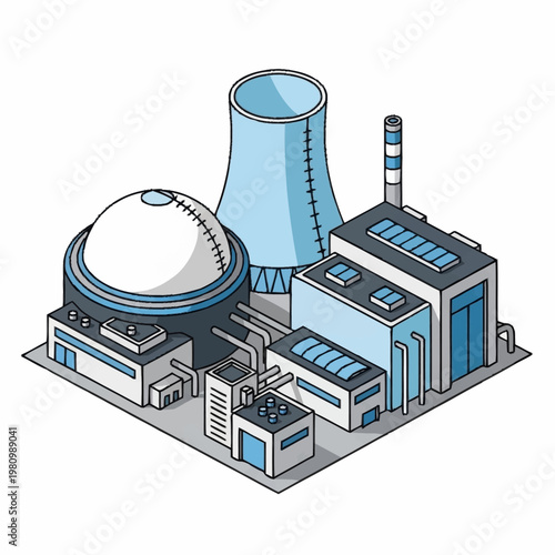 Modern Nuclear Power Plant Facility Isometric Illustration.