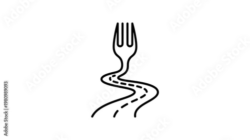 Fork and Road Line Art Icon - Represents Food Travel, Culinary Journey, and Dining Choices