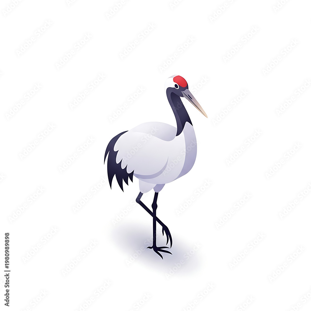 Fototapeta premium 3D red-crowned crane standing elegantly isolated on transparent background