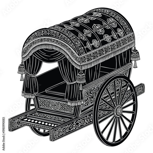 Elegant Vintage Hand Pulled Carriage with Ornate Detailing and Curtains