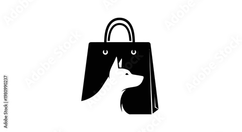 Black and White Glyph Logo: Shopping Bag with Dog Silhouette for Pet Store