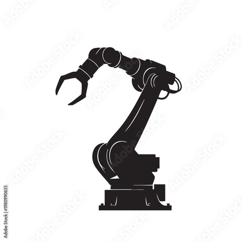 Robotic arm silhouette for industrial automation and manufacturing technology design profile factory robot manipulator icon vector engineering automation symbol for modern industry production work.