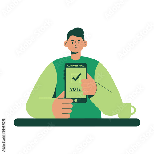 Animated voter displaying a ballot with a green checkmark.