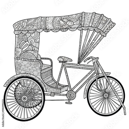 Vintage Rickshaw Bicycle Illustration for Transport and Historical Themes