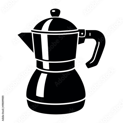 Moka pot, a classic stovetop coffeemaker, creating espresso style coffee. Iconic silhouette representing home brewing culture