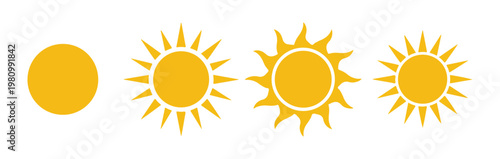 Yellow sun set with various ray styles isolated on transparency background for creative weather graphic design.