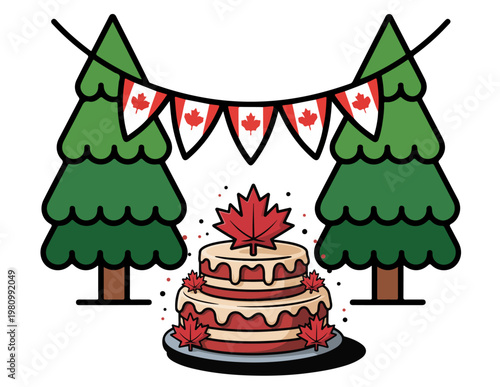 canada day cake with maple leaf and flag