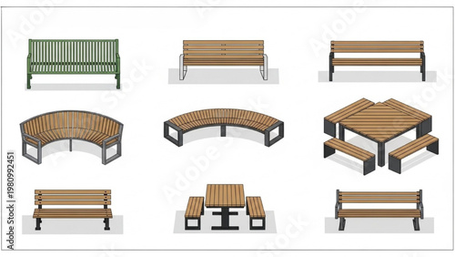 Outdoor Furniture Vector 2D CAD Designs for Parks and Public Spaces