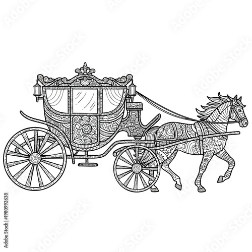 Elegant Horse Drawn Carriage Illustration for Vintage Transportation Theme