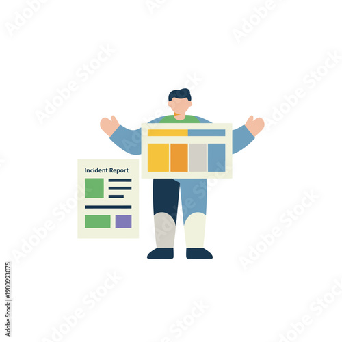 Cartoon Person Holding Newspaper and Publication Pages.