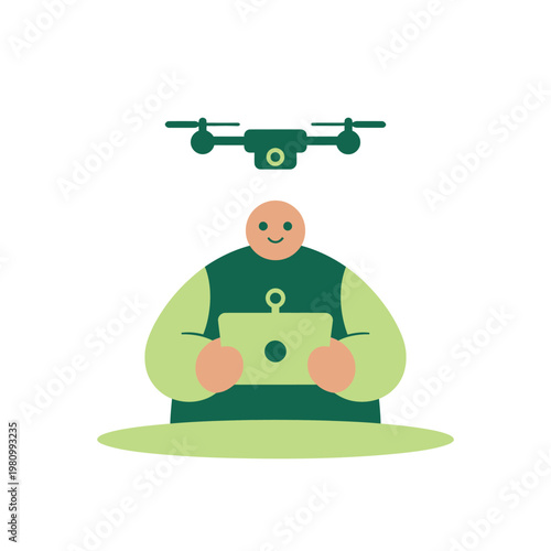 Farmer Operating Drone For Aerial Agriculture Inspection.