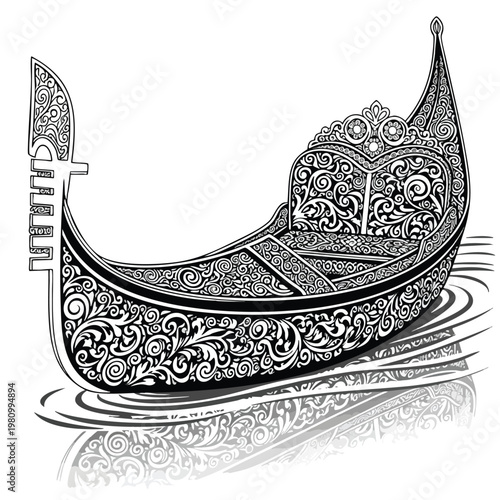 Elegant Ornate Gondola Illustration for Vintage and Cultural Design