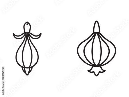 Onion and garlic bulb line art illustrations  simple vegetable icons for cooking and food design