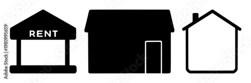 Rent payment icon set with simple solid black icon on white background featuring money, cash, dollar sign with digital and financial